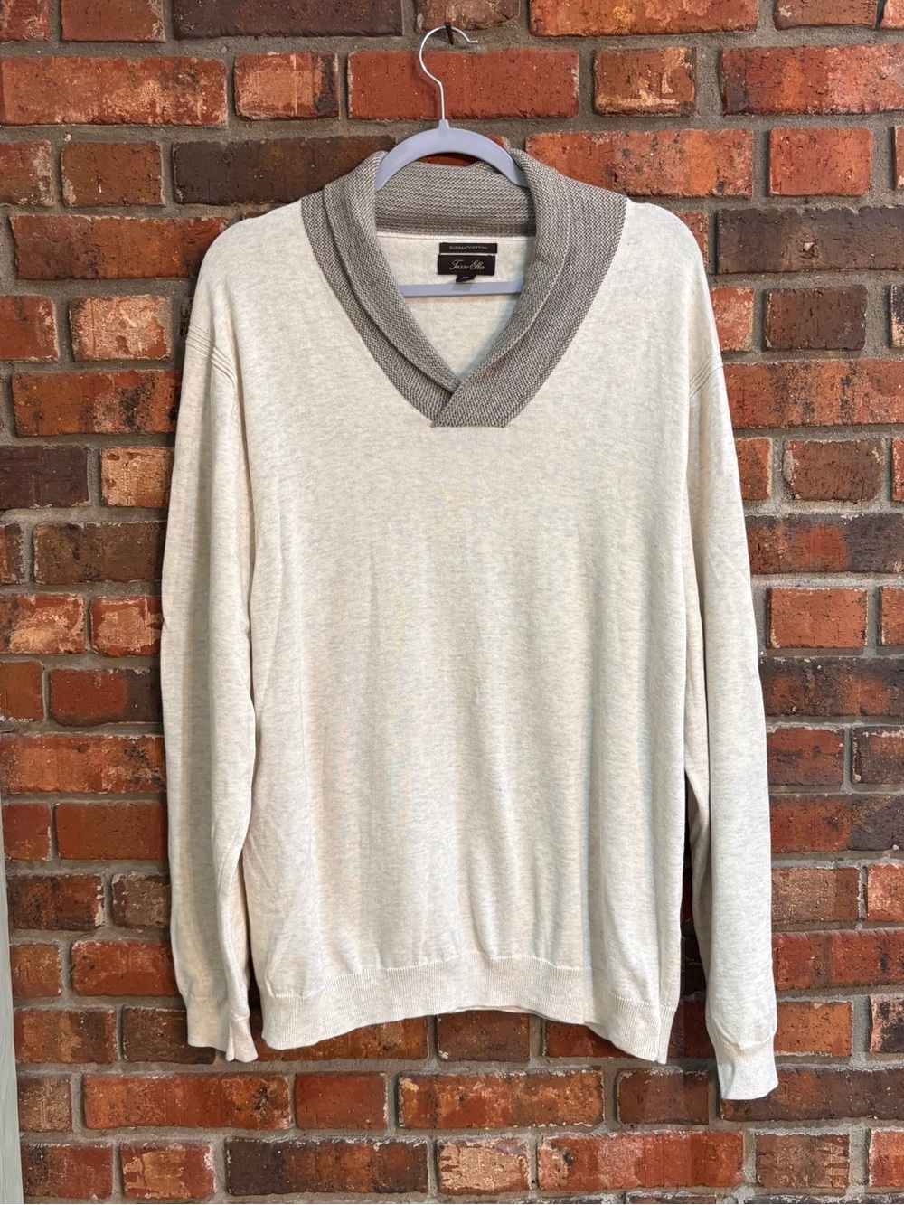 Tasso Elba mens shawl collar supima cotton pullover sweater cream XXL